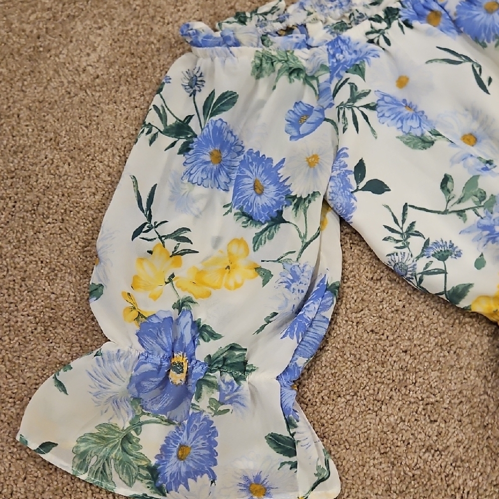 Forever 21 Floral Off-Shoulder Dress - Blue and Yellow - Picture 3 of 5